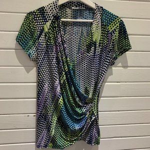 Women Poet  Surplice Front  blouse Top Size large soft polka dots